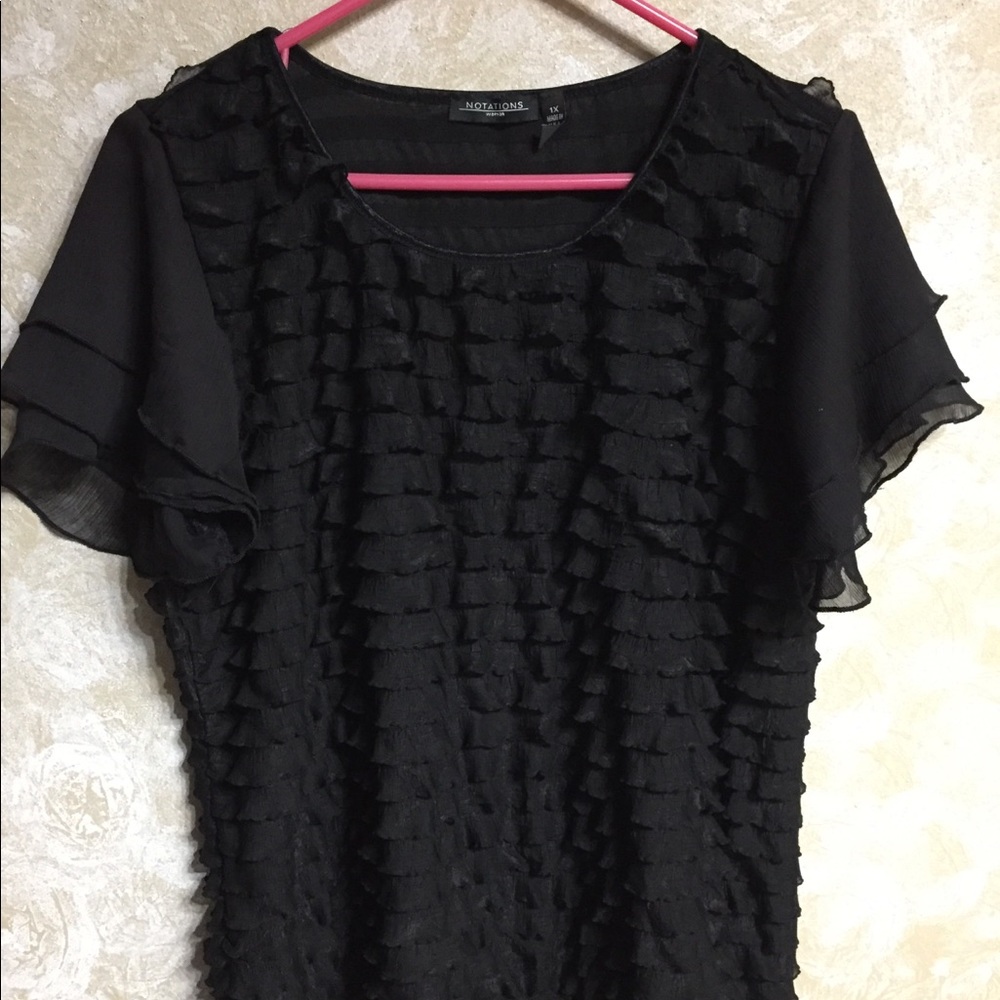 Black ruffle top with sheer sleeves